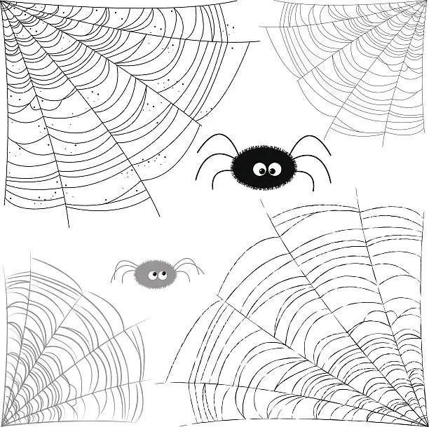 Vector illustration of Corner Web With Cartoon Spiders