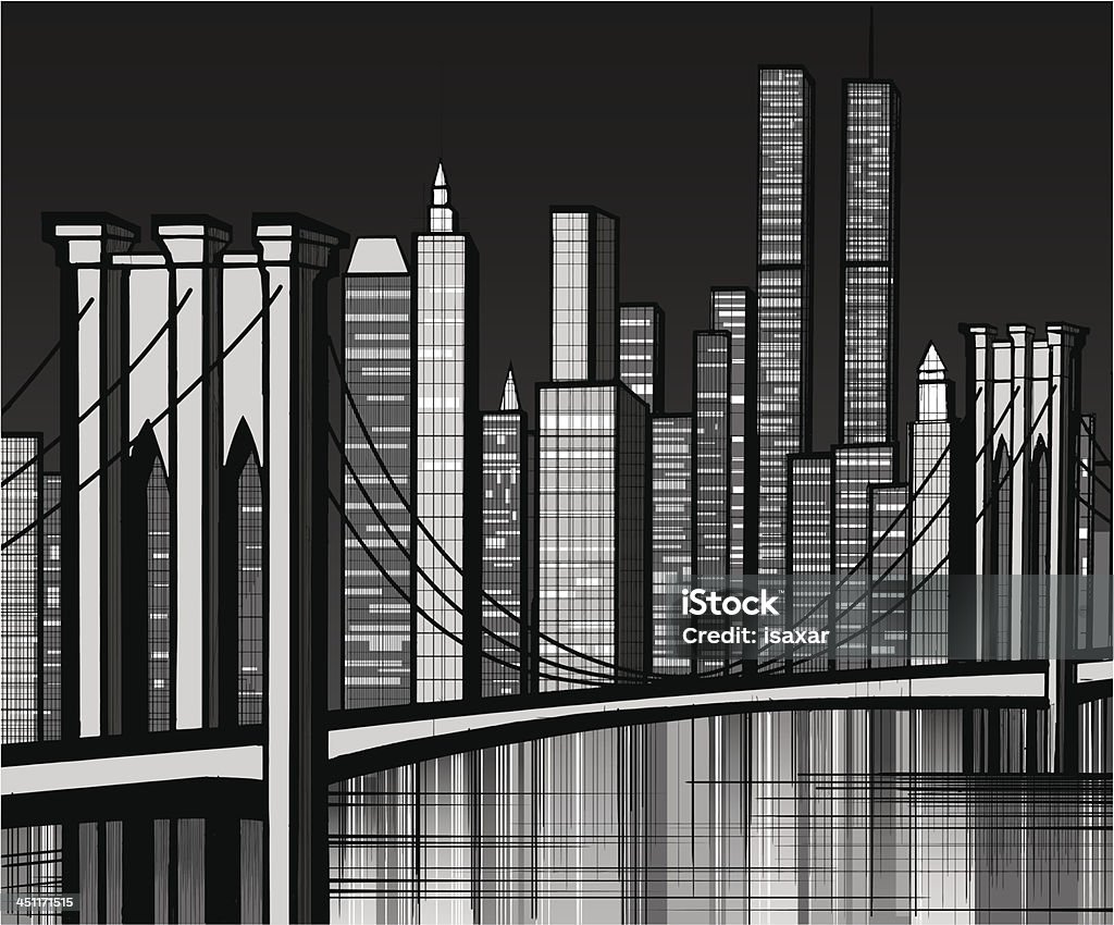 Stati Uniti-Ponte di Brooklyn a New York - arte vettoriale royalty-free di Disegno