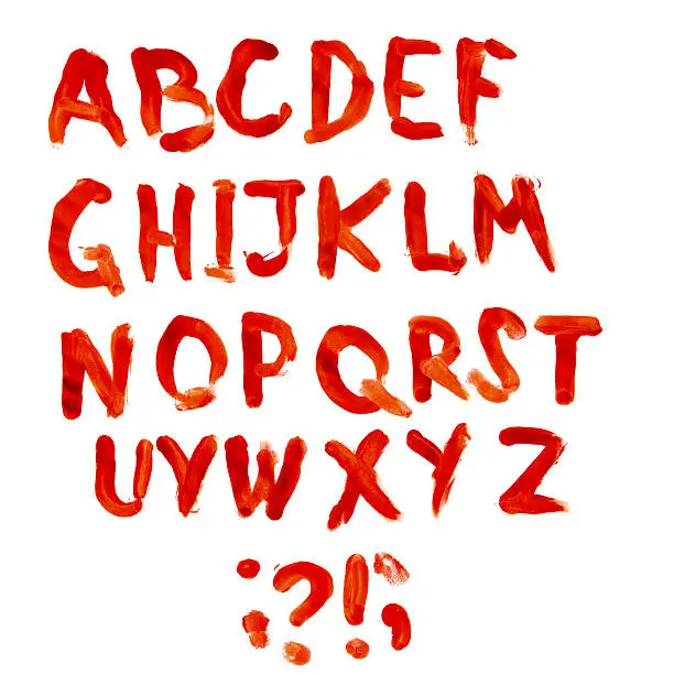 Bloodly alphabet full set isolated on white background