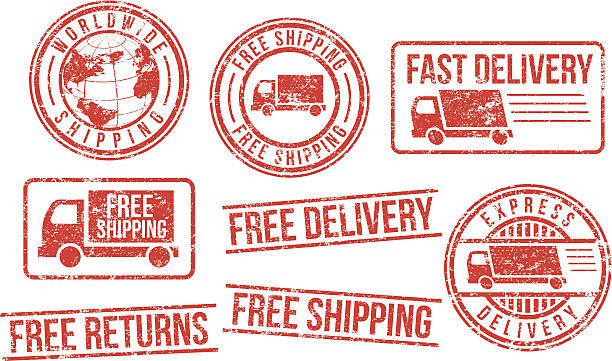 lieferung und versand-briefmarken - overnight delivery stock-grafiken, -clipart, -cartoons und -symbole