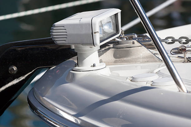 istock Closeup electric lamp on motorboat 451177885