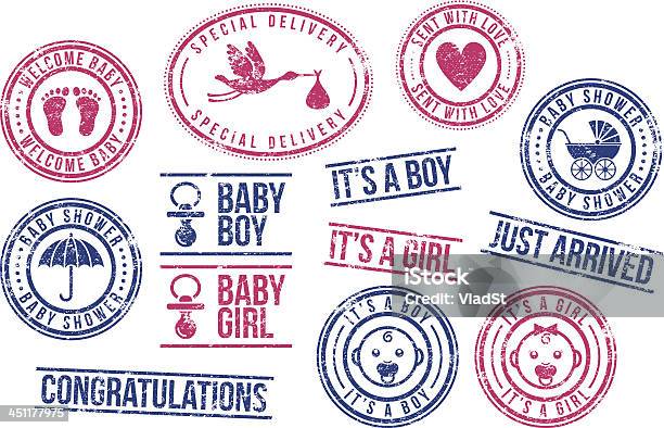 Babybriefmarken Aus Gummi Stock Vektor Art und mehr Bilder von Baby - Baby, Storchenvogel, Geburtsfest