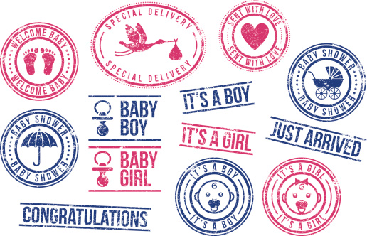 Rubber stamps (baby shower, welcome baby, it's a boy, it's a girl)