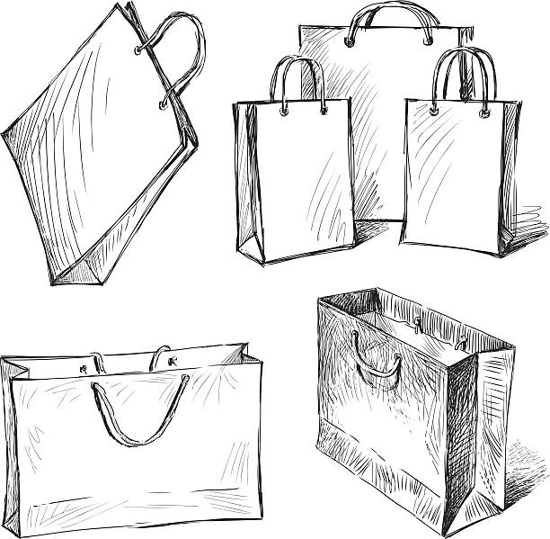 shopping einkaufstaschen - shopping bag paper bag retail drawing stock-grafiken, -clipart, -cartoons und -symbole