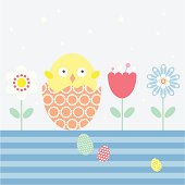 istock Easter Chick in Egg with Flowers 451180211