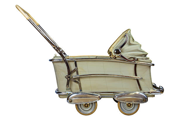 Baby stroller in room on the wooden floor, 3D rendering