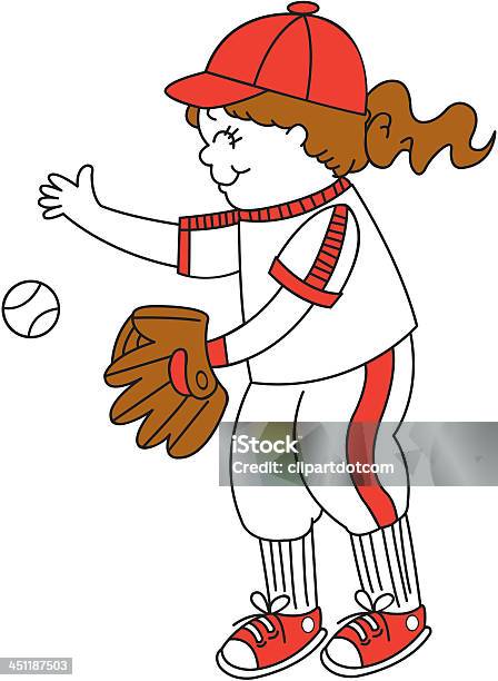 Девочка Играет С Длинными Рукавами — стоковая векторная графика и другие изображения на тему Атлет - Атлет, Бейсбол, Бейсболка