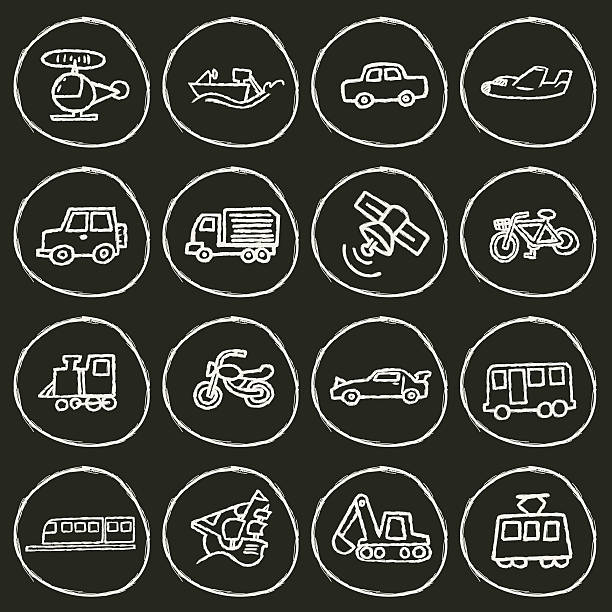Vehicle Icon Vector File of Doodle Vehicle Icon Set cycling bicycle pencil drawing cyclist stock illustrations