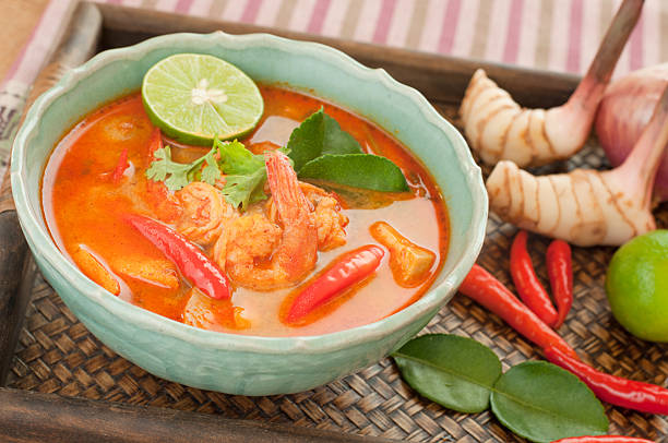 Tom Yum Goong Thai Cuisine, Prawn Soup with lemongrass. stock photo