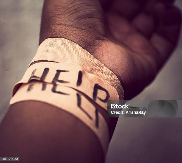 Selfharm Wrist Covered With Bandage Stock Photo - Download Image Now - Self Harm, Assistance, Help - Single Word