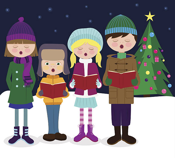 illustrations, cliparts, dessins animés et icônes de сhristmas carolers sing-illustration - caroler christmas music winter