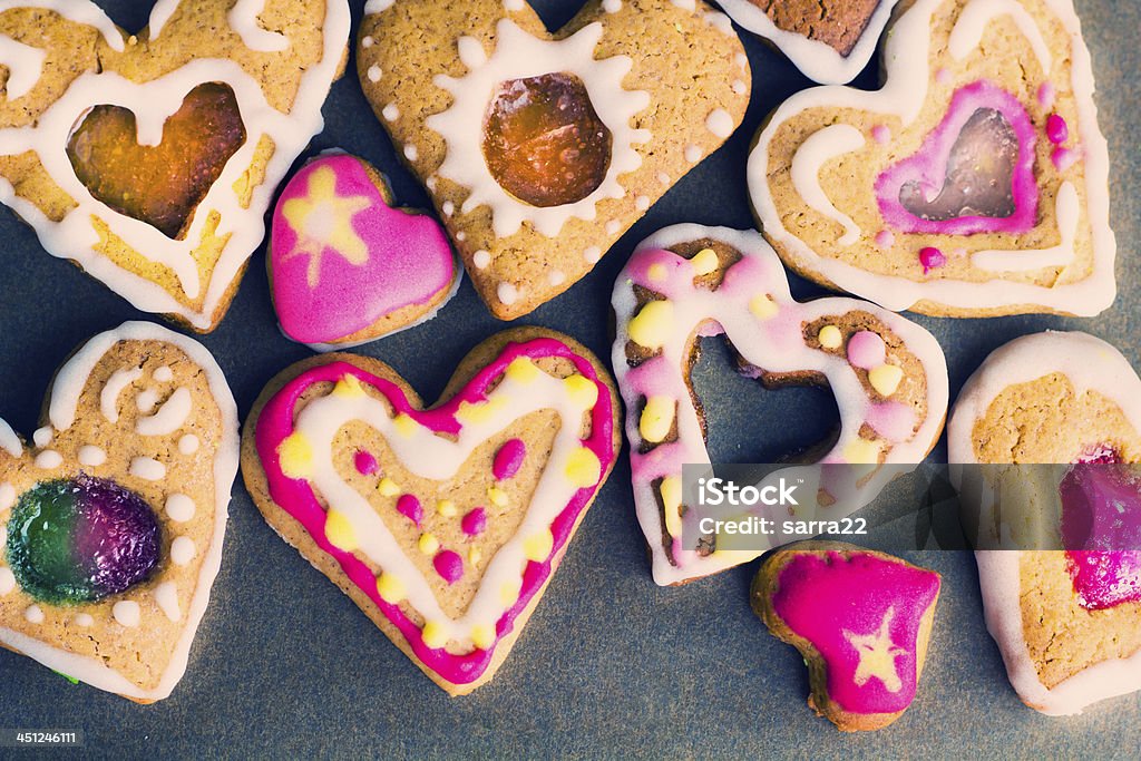 Hearts cookies Colorful decorated christmas cookies, close up Backgrounds Stock Photo