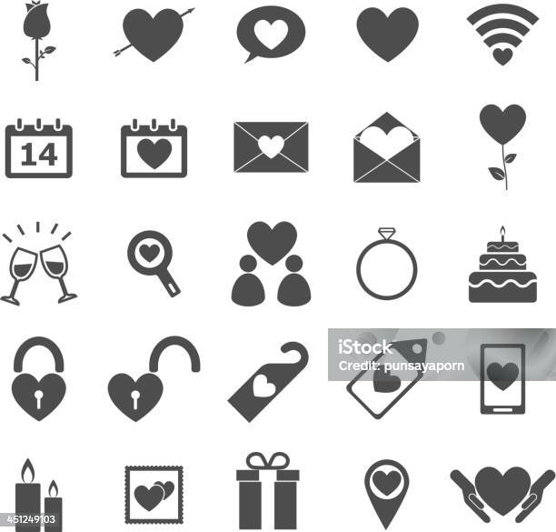 Valentines Day Icons On White Background Stock Illustration - Download Image Now - Box - Container, Cake, Candle