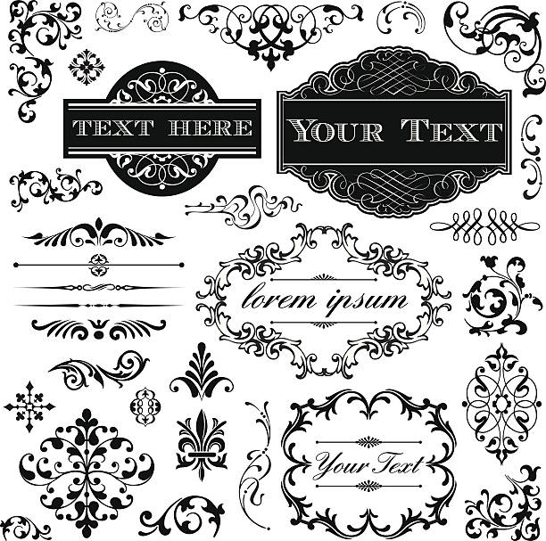 ilustraciones, imágenes clip art, dibujos animados e iconos de stock de retro ornament set - rococo style