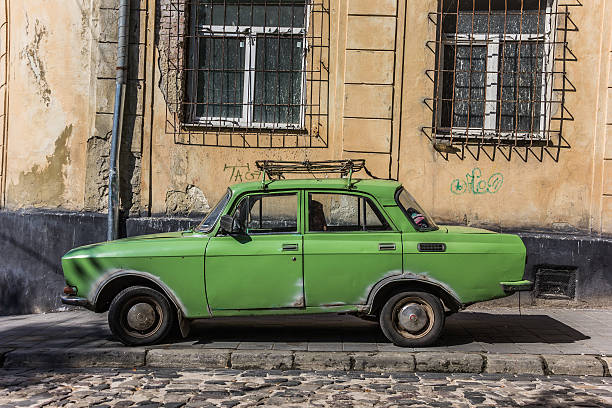 istock Old green Russian car in Lviv 451253681