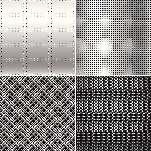 Silver Metal Textures Vector silver metal texture backgrounds.  Eps10 file with transparency. metal stud stock illustrations