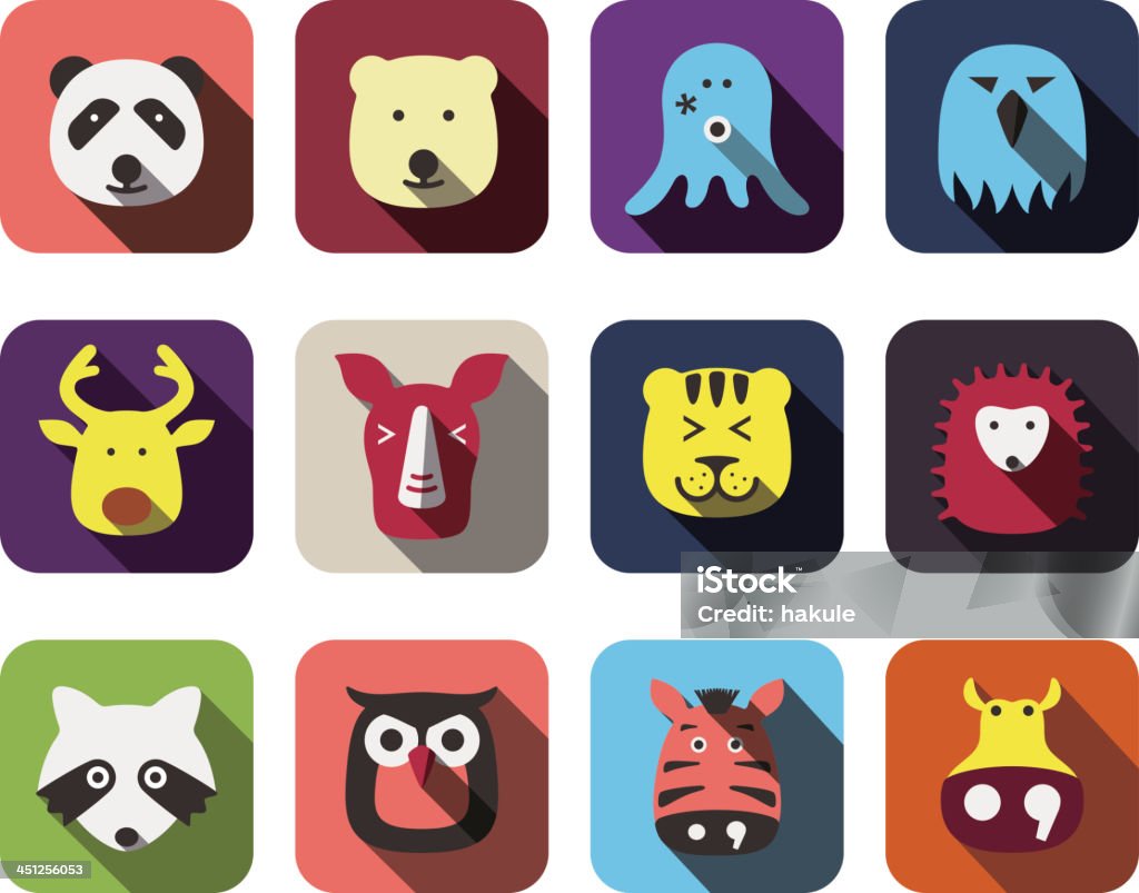 animal face flat icon set, UI animal ui flat design Icon Symbol stock vector