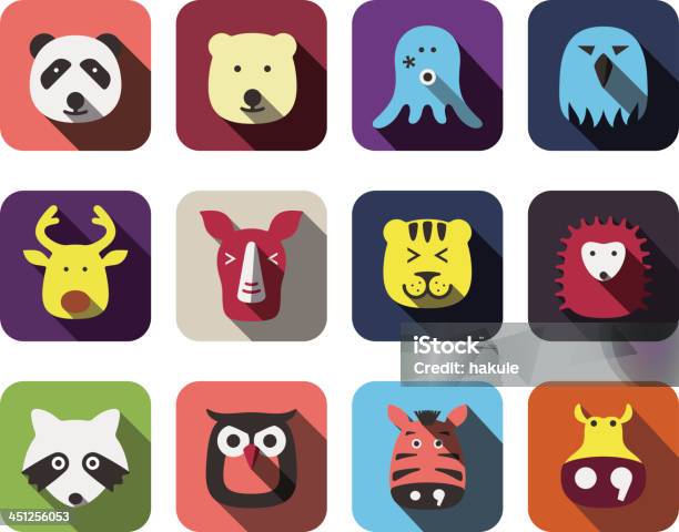 Animal Face Flat Icon Set Ui Stock Illustration - Download Image Now - Icon Symbol, Panda - Animal, Zoo