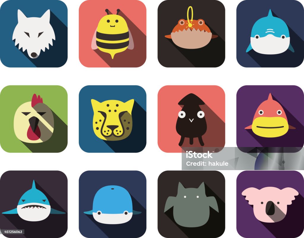 animal face flat icon set Fish stock vector