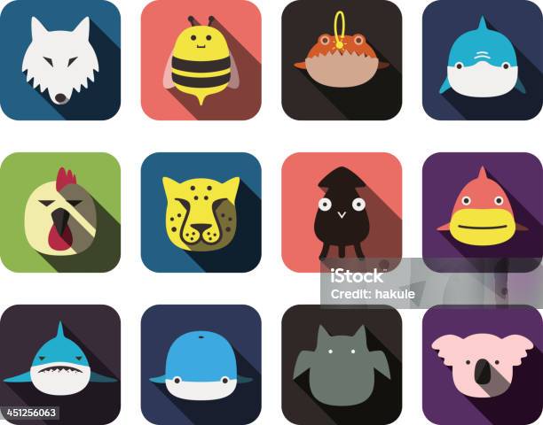 Animal Face Flat Icon Set Stock Illustration - Download Image Now - Fish, Animal, Animals In The Wild