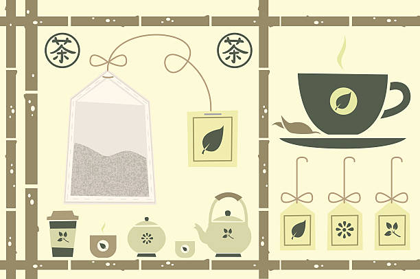 illustrazioni stock, clip art, cartoni animati e icone di tendenza di tè a tema - tea leaves chinese tea green tea leaf