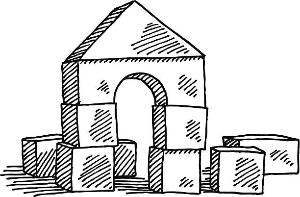 Vector illustration of Building Blocks Toy Drawing