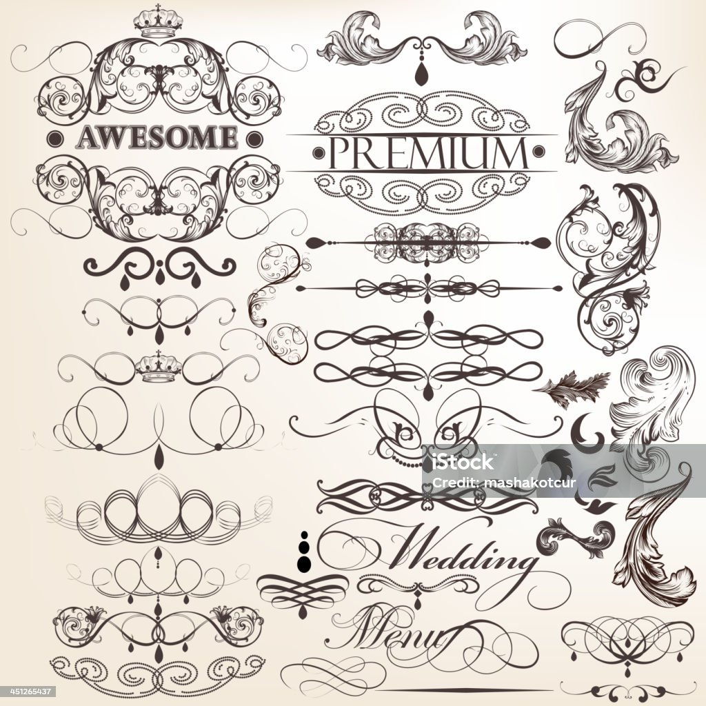 Collection of calligraphic decorative elements for design Vector set of calligraphic elements for design. Calligraphic vector Antique stock vector