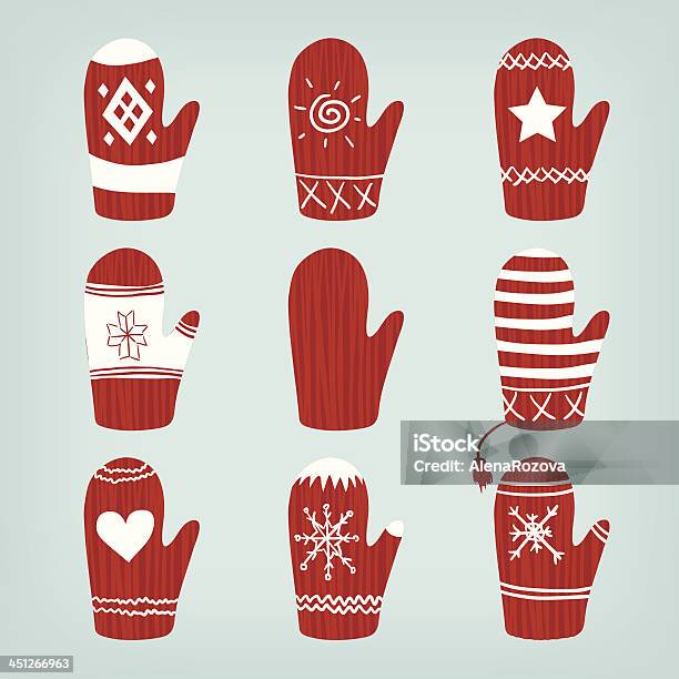 Set Of Christmas Mittens Stock Illustration - Download Image Now - Blue, Cartoon, Christmas