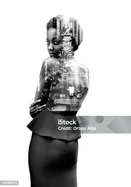 Double Exposure O Woman And New York Stock Photo - Download Image Now - Women, One Woman Only, In Silhouette