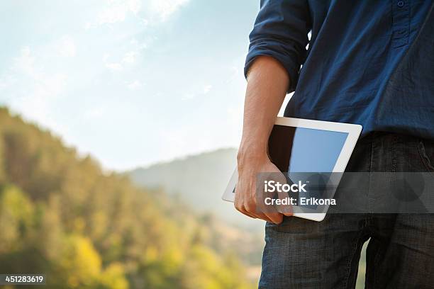 Man Holds Digital Tablet Stock Photo - Download Image Now - Adult, Blogging, Close-up