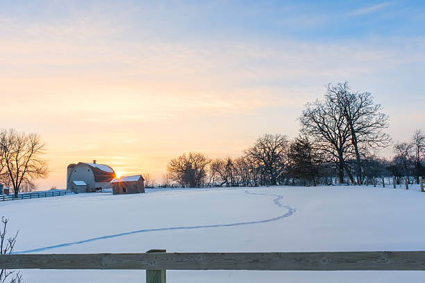 冬季の夕暮れ時の田園風景 - landscaped landscape winter usa ストックフォトと画像