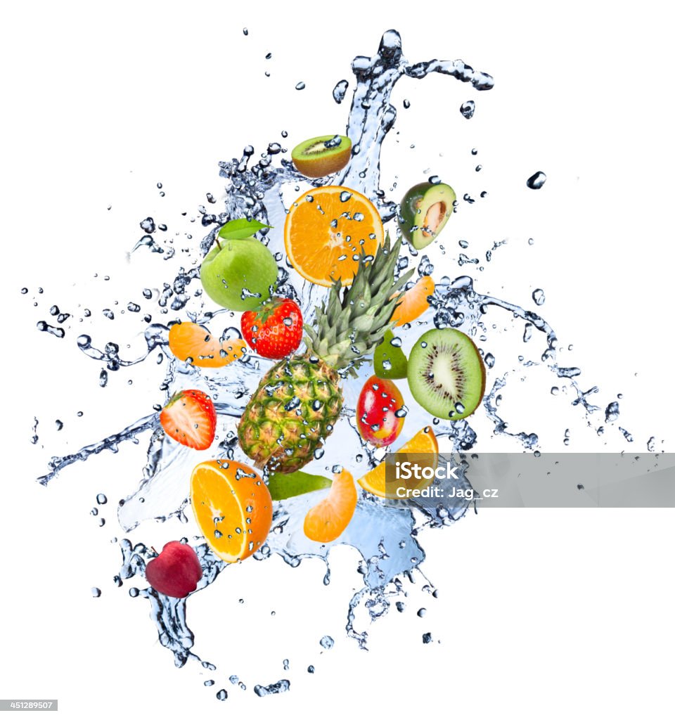 Fresh fruits Fresh fruits falling in water splash, isolated on white background Abstract Stock Photo