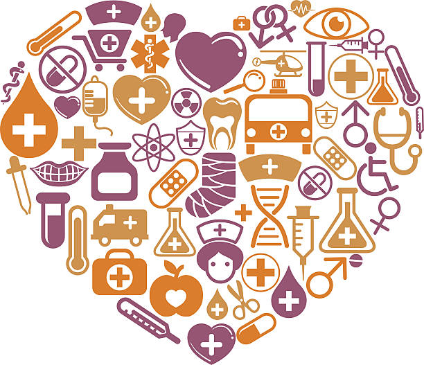Heart shape pattern with medical icon Heart shape pattern shot apple stock illustrations