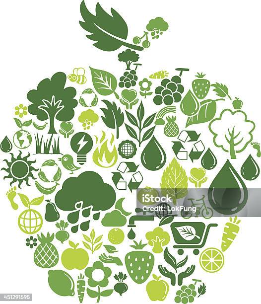 Ilustración de Icono De Apple Forma Con La Naturaleza y más Vectores Libres de Derechos de Arreglar - Arreglar, Bicicleta, Boscaje