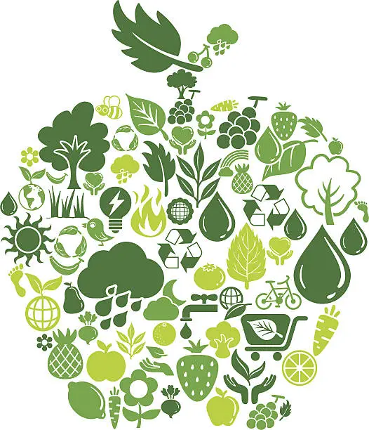 Vector illustration of Apple shape with nature icon