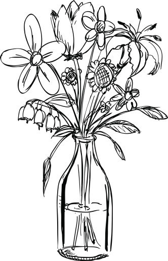 Flower in vase illustration in black and white