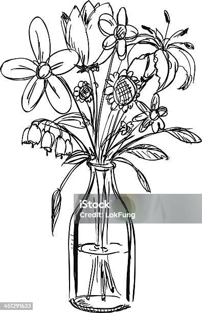 Sketch Of A Bouquet Of Flowers In A Waterfilled Vase Stock Illustration - Download Image Now