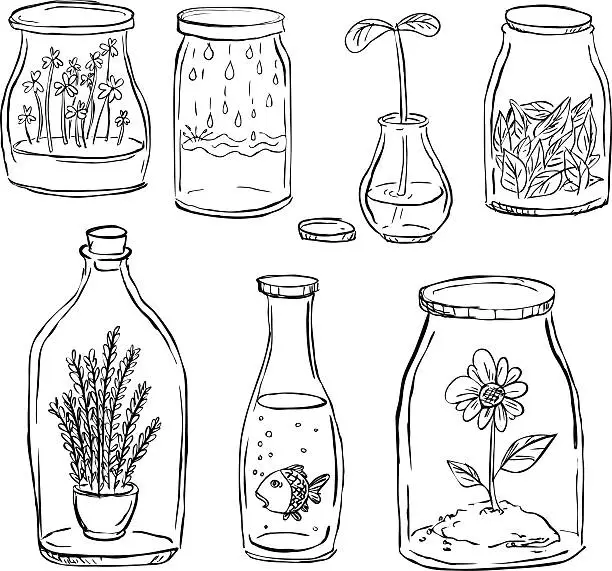 Vector illustration of Plant inside bottle