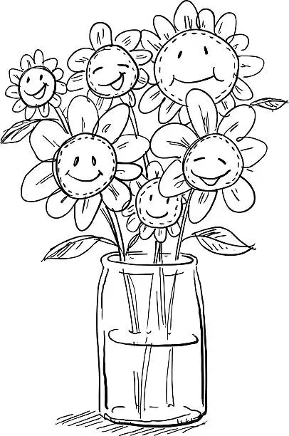 Vector illustration of Cartoon flowers in vase