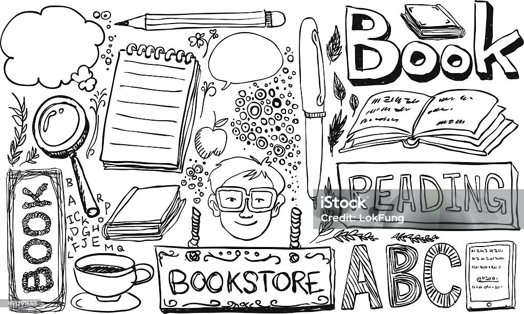 Pen sketch of study elements on white Study element sketch in black and white Doodle stock vector