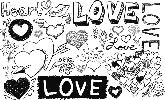 Love and care sketch in black and white