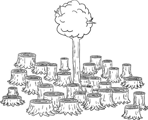 ilustrações de stock, clip art, desenhos animados e ícones de desflorestação ilustração - cutting tree moving down bark