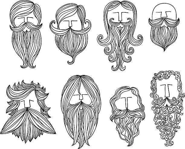Men with different style of mustache Men with different style of mustache in black and white beard illustrations stock illustrations