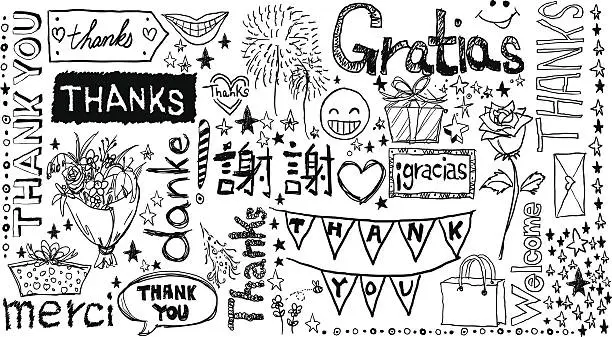 Vector illustration of Thanks you words in different languages