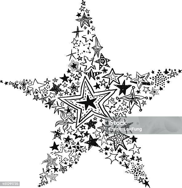Ornate Stars In Black And White Stock Illustration - Download Image Now - Star Shape, Black And White, Bling Bling