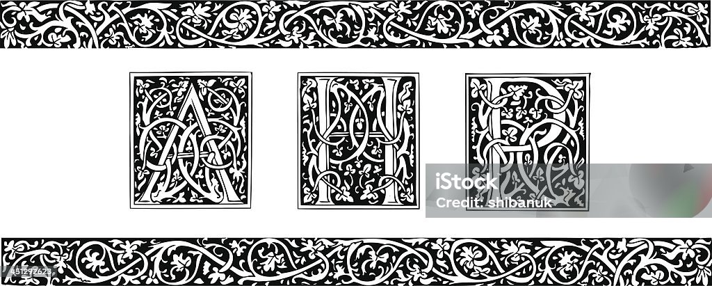 Iniciais e ornamental limite - Royalty-free Medieval arte vetorial