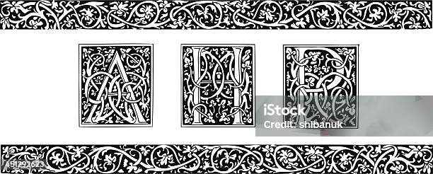 Iniciais E Ornamental Limite - Arte vetorial de stock e mais imagens de Medieval - Medieval, Moldura - Composição, Estilo Gótico