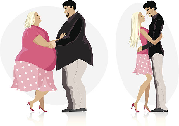 Dieting couple in love Illustration of a dieting couple in love before and after diet before and after weight loss man stock illustrations