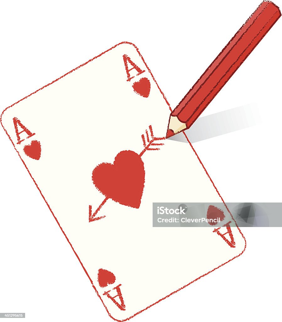 Desenho a Lápis cheia Ás de Copas cartão com seta do Cupido - Royalty-free Amor arte vetorial