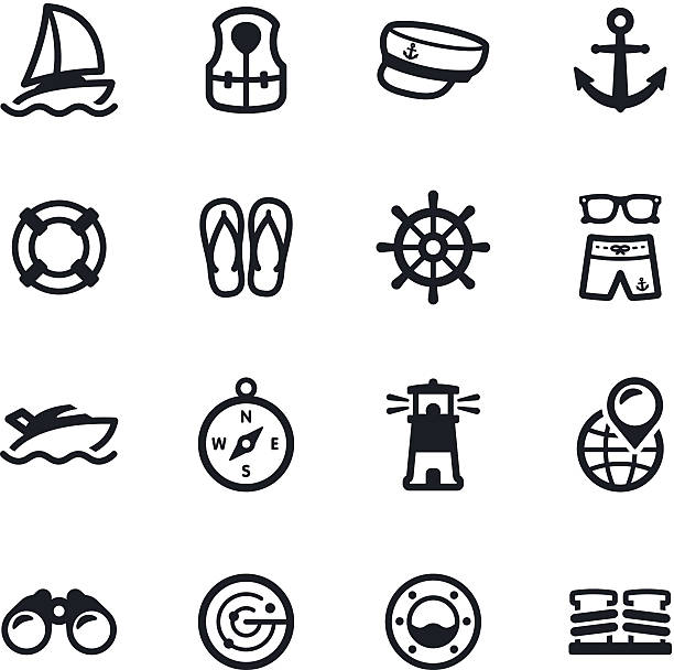 bildbanksillustrationer, clip art samt tecknat material och ikoner med black and white yacht club icons - segelsport illustrationer